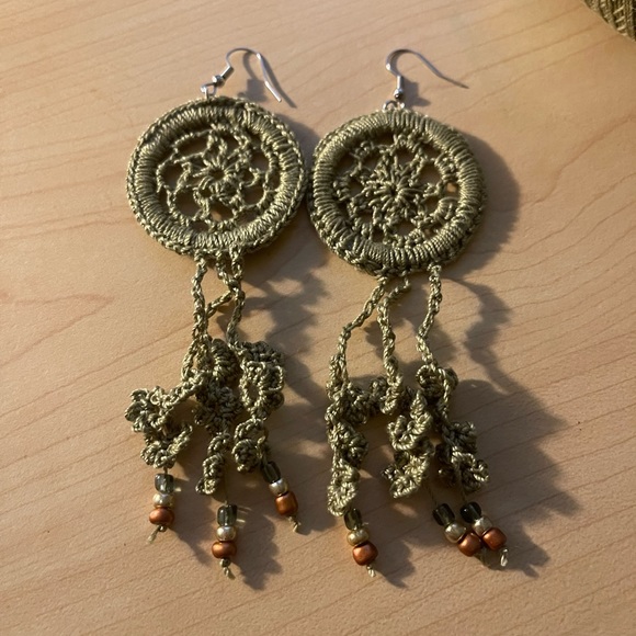 Crocheted Vineyard Garden Earrings - Picture 7 of 7